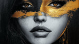 Black and gold face portrait design file showing intricate metallic details and artistic expression