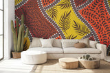 Tropical Mural Wallpaper | Geometric Leaf Pattern in Orange and Yellow