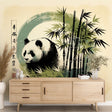 Asian Panda wallpaper creating a peaceful atmosphere in a modern living room with minimal furniture
