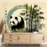 Asian Panda wallpaper creating a peaceful atmosphere in a modern living room with minimal furniture