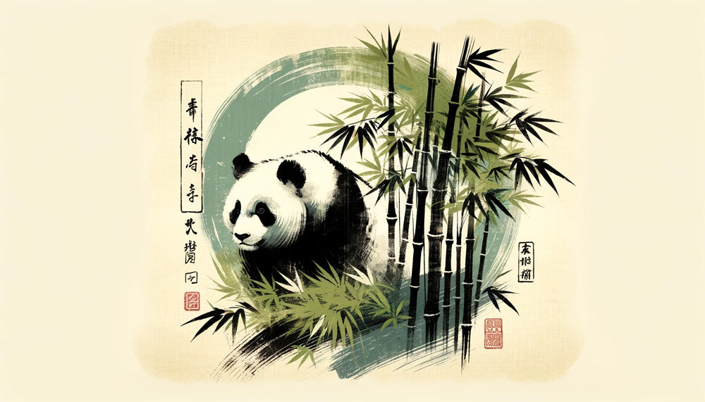 Japanese Panda and Bamboo design file showing intricate brushwork details and authentic calligraphy