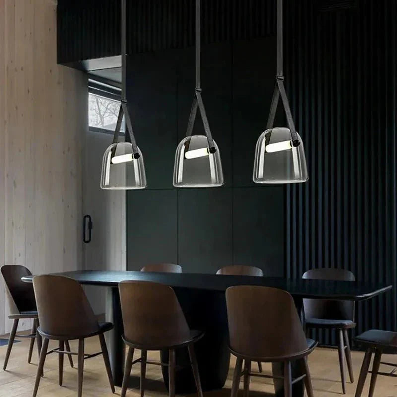 Modern Glass Pendant Light  Sleek Black with Accent Strip - Product example