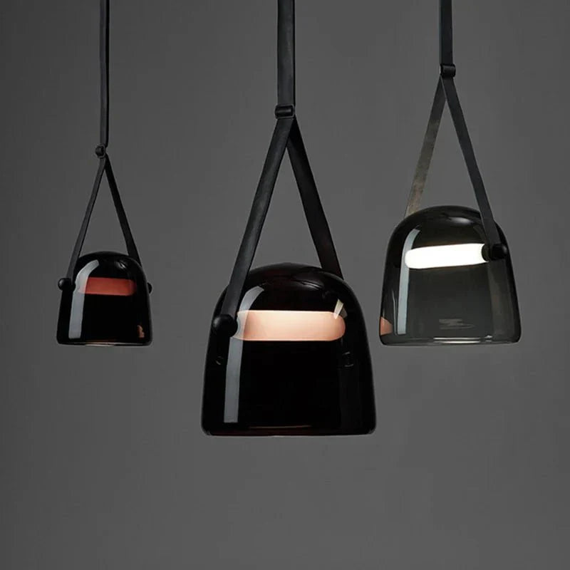 Modern Glass Pendant Light  Sleek Black with Accent Strip - Detailed view