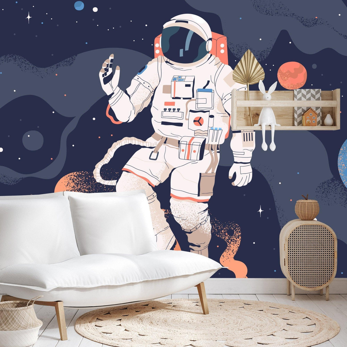 Space Mural Wallpaper | Astronaut Adventure with Coral Planets