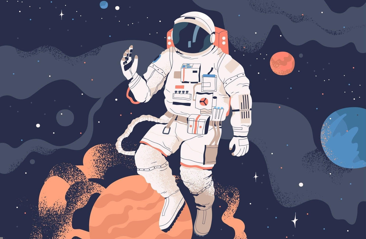Space Mural Wallpaper | Astronaut Adventure with Coral Planets