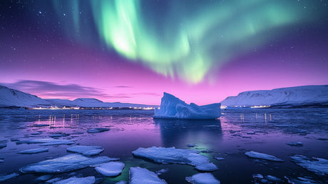 Northern Lights wallpaper design file showing ethereal green aurora waves against dark Arctic sky