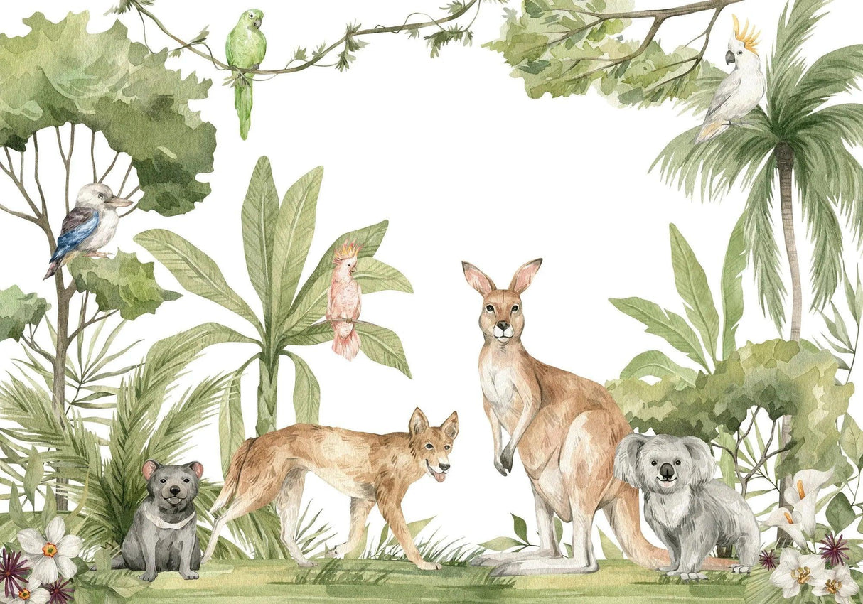 Australian wildlife watercolor design file showing detailed native animals and flora pattern