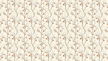 Autumn branches wallpaper design file showing delicate black twigs with terracotta leaves on ivory background