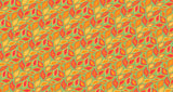 Design file showing detailed autumn leaf pattern with golden yellow and orange tones on mint-green background