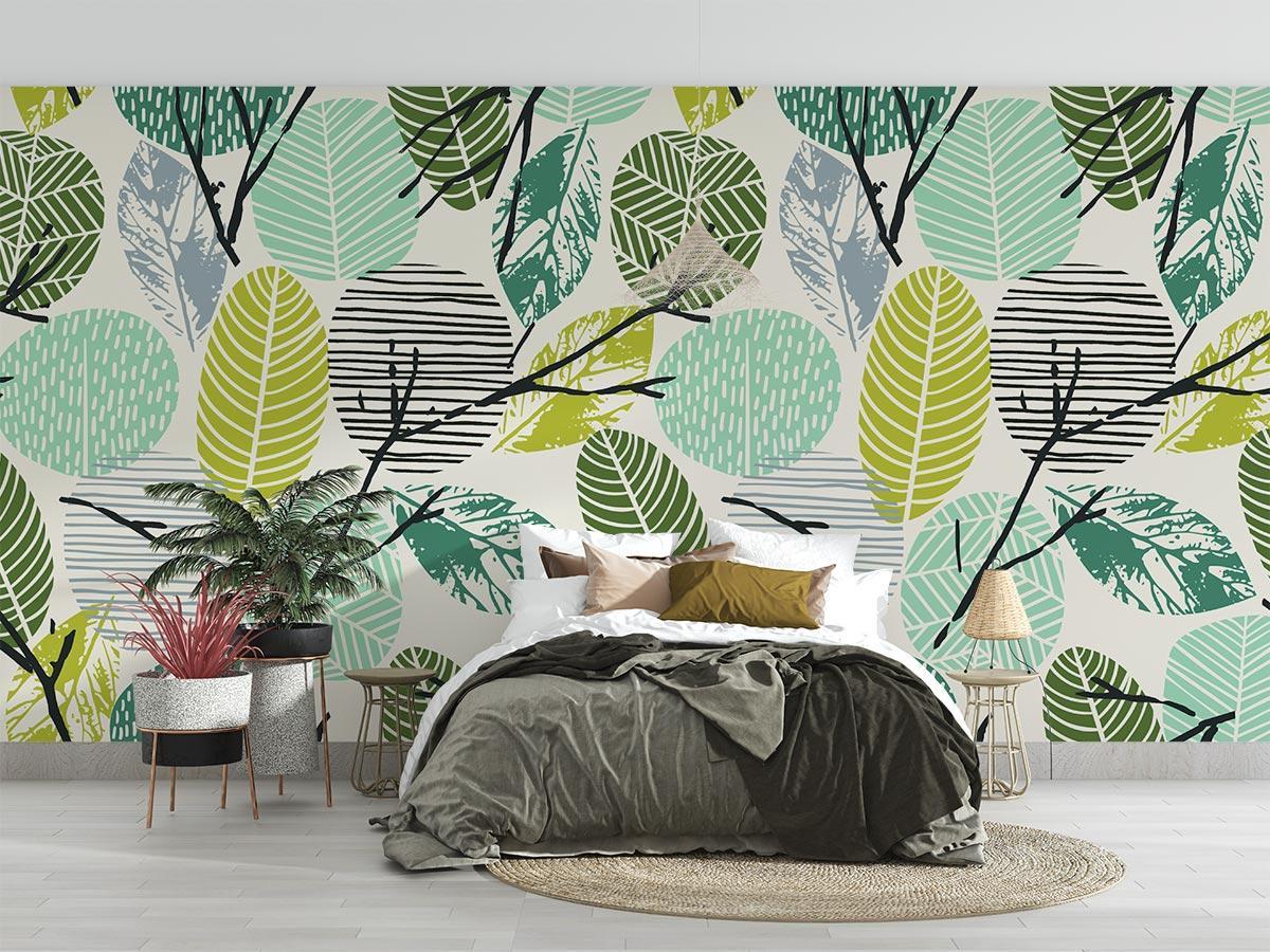 Tropical Foliage Mural Wallpaper | Modern Geometric Leaf Pattern