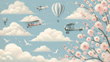 Aviation wallpaper design file showing detailed hot air balloons and cherry blossoms pattern