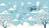 Aviation wallpaper design file showing detailed hot air balloons and cherry blossom pattern
