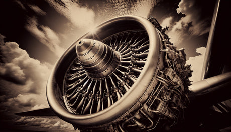 Aviation jet engine design file showing intricate turbine detail in warm sepia tones