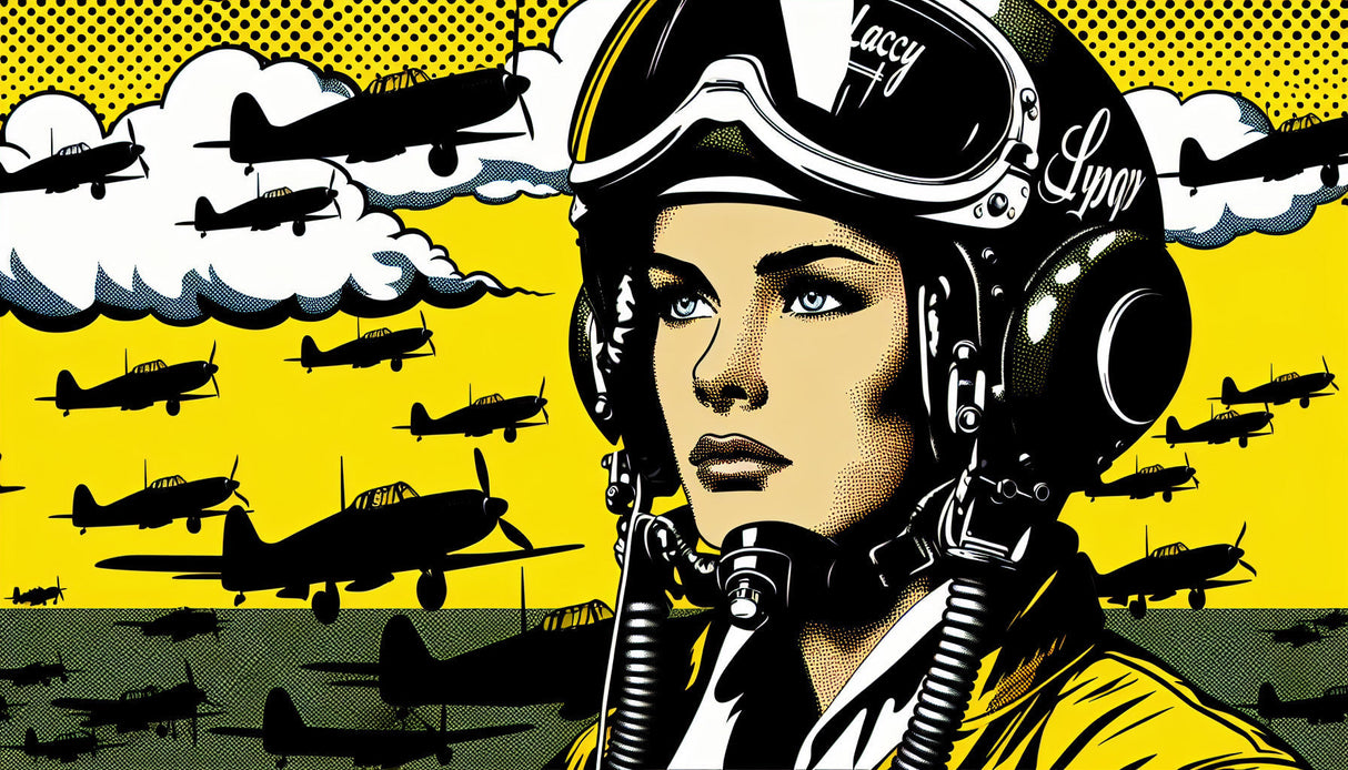Aviation mural wallpaper design file showing vintage aircraft and comic style pilot illustration