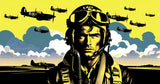 Aviation wallpaper design file showing detailed pop art pilot silhouette against vibrant yellow background