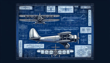 Aviation blueprint wallpaper design file showing detailed aircraft schematics and technical annotations