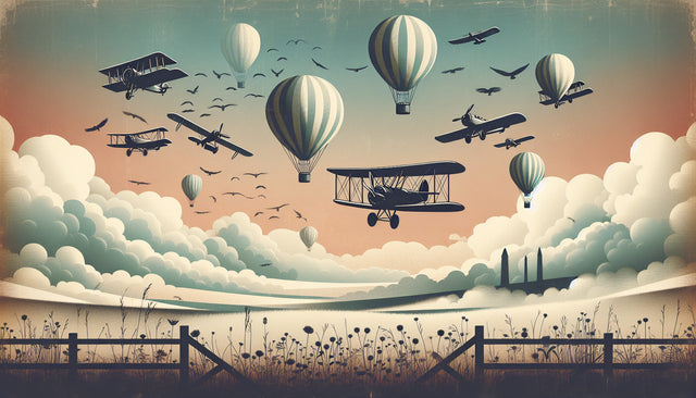 Vintage Aviation Wallpaper creating a dreamy atmosphere in a bright nursery with hot air balloons and biplanes
