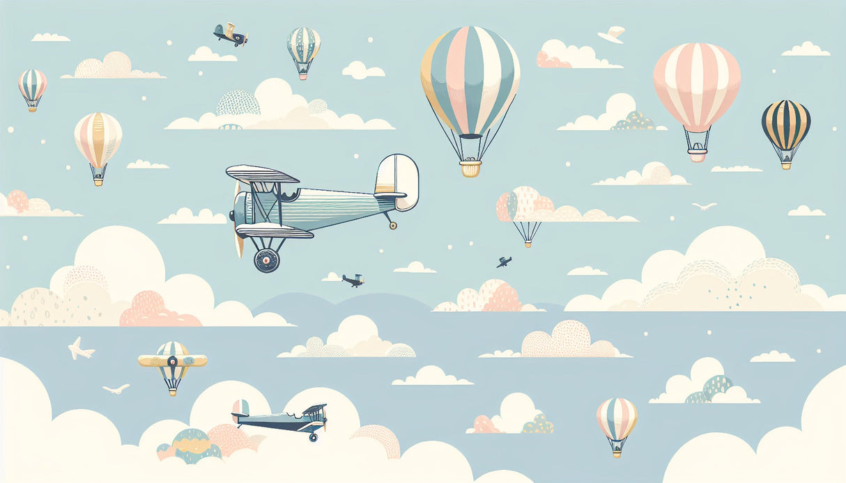 Vintage aviation design file showing detailed hot air balloons and biplanes pattern