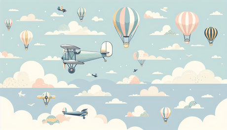 Vintage aviation design file showing detailed hot air balloons and biplanes pattern