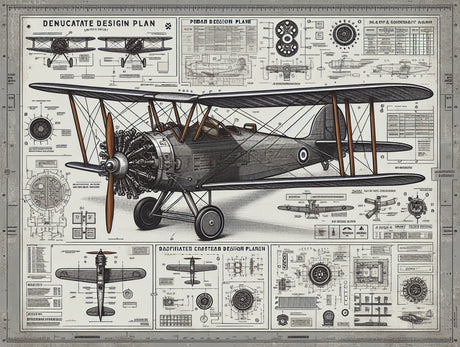 Aviation wallpaper design file showing detailed vintage airplane blueprint pattern and technical specifications