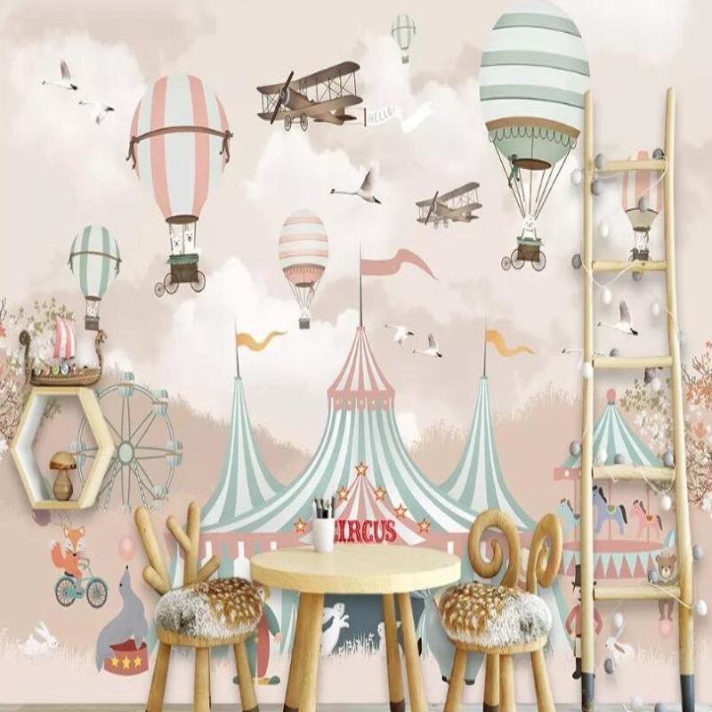 Circus Mural Wallpaper | Vintage Fairground with Hot Air Balloons