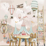 Circus Mural Wallpaper | Vintage Fairground with Hot Air Balloons