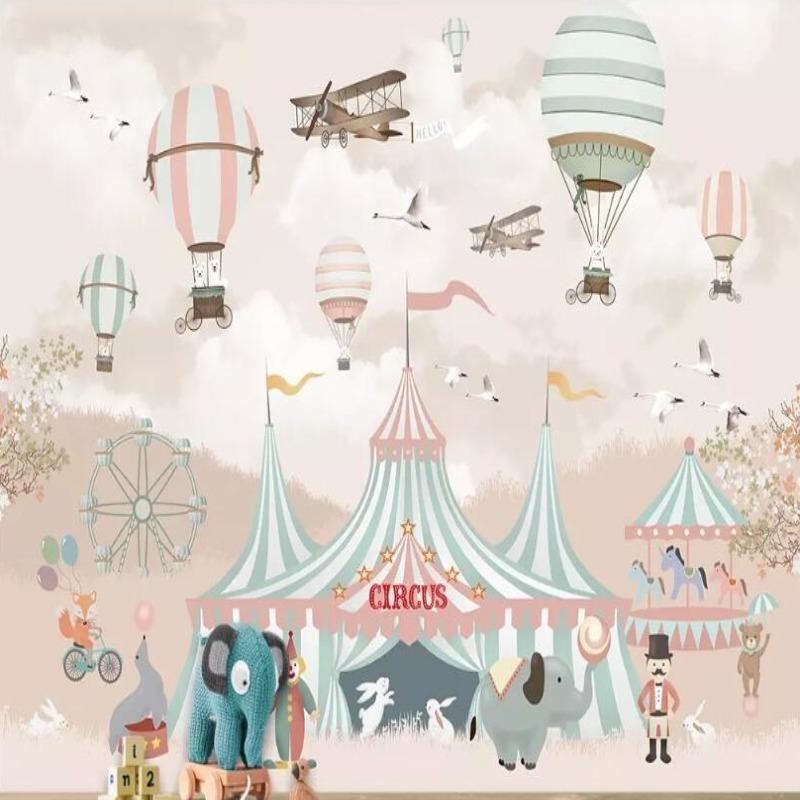 Circus Mural Wallpaper | Vintage Fairground with Hot Air Balloons