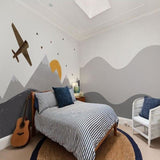 Mountain Mural Wallpaper | Airplane Adventure with Golden Sunset