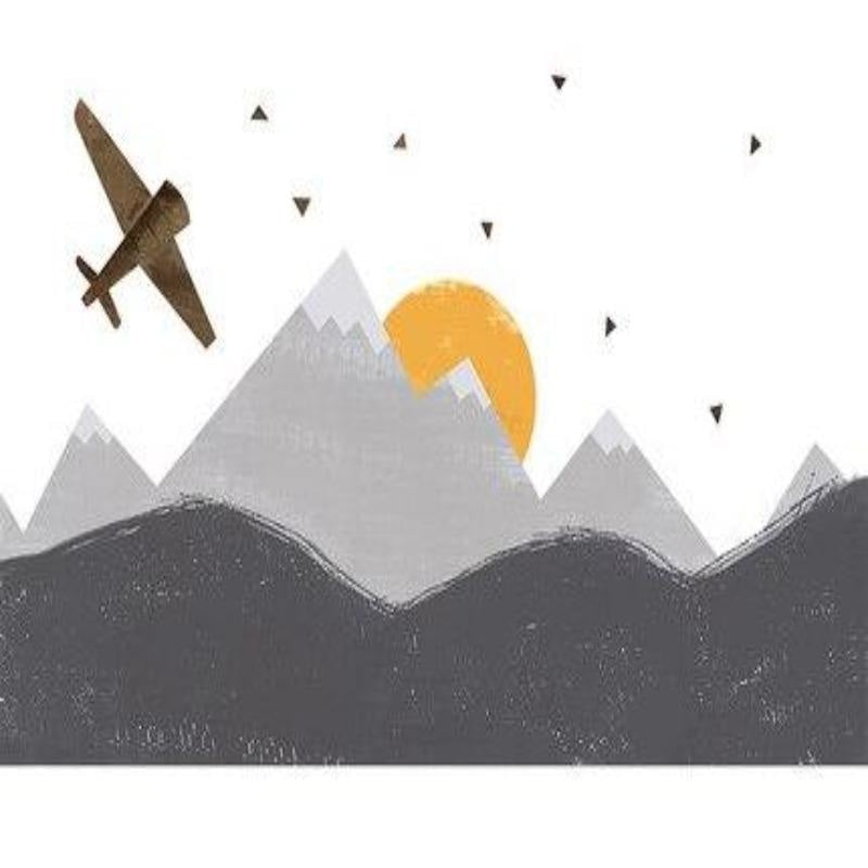 Mountain Mural Wallpaper | Airplane Adventure with Golden Sunset