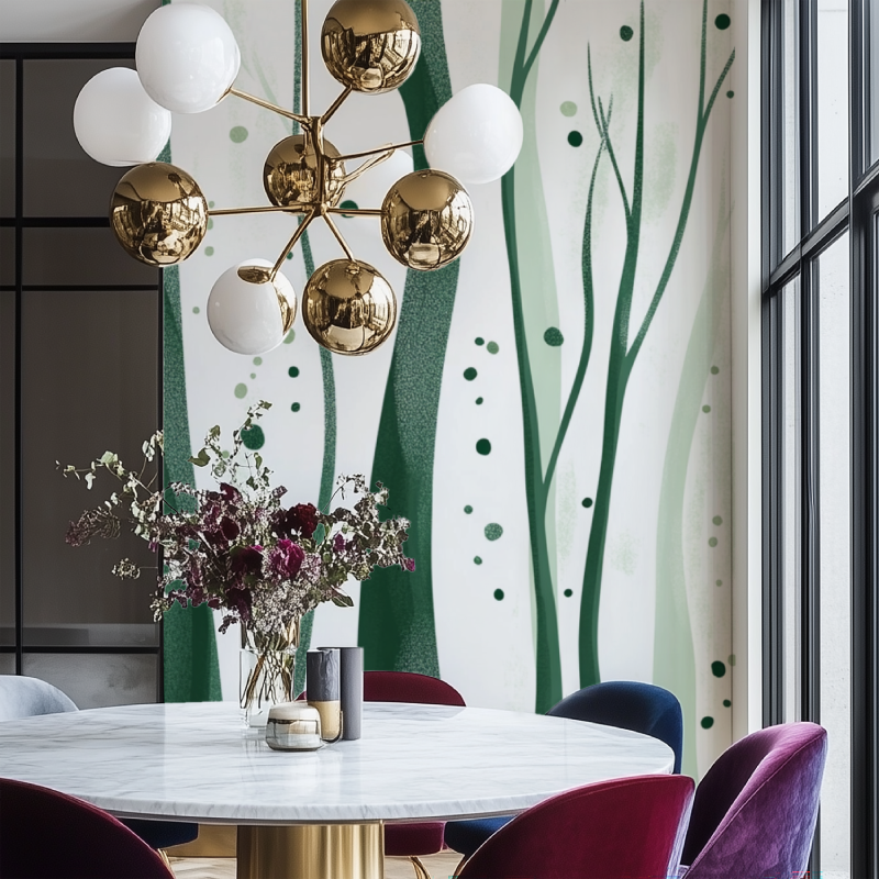 Forest Mural Wallpaper | Modern Green Tree Design