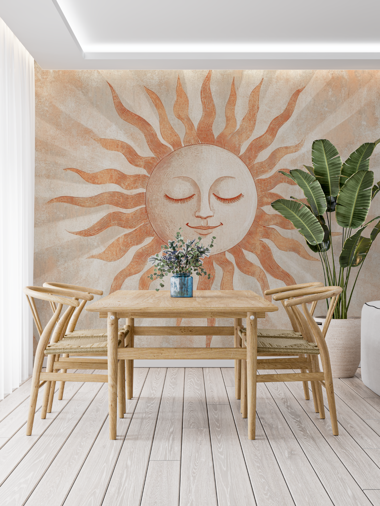 Sun Mural Wallpaper | Terracotta Celestial Design