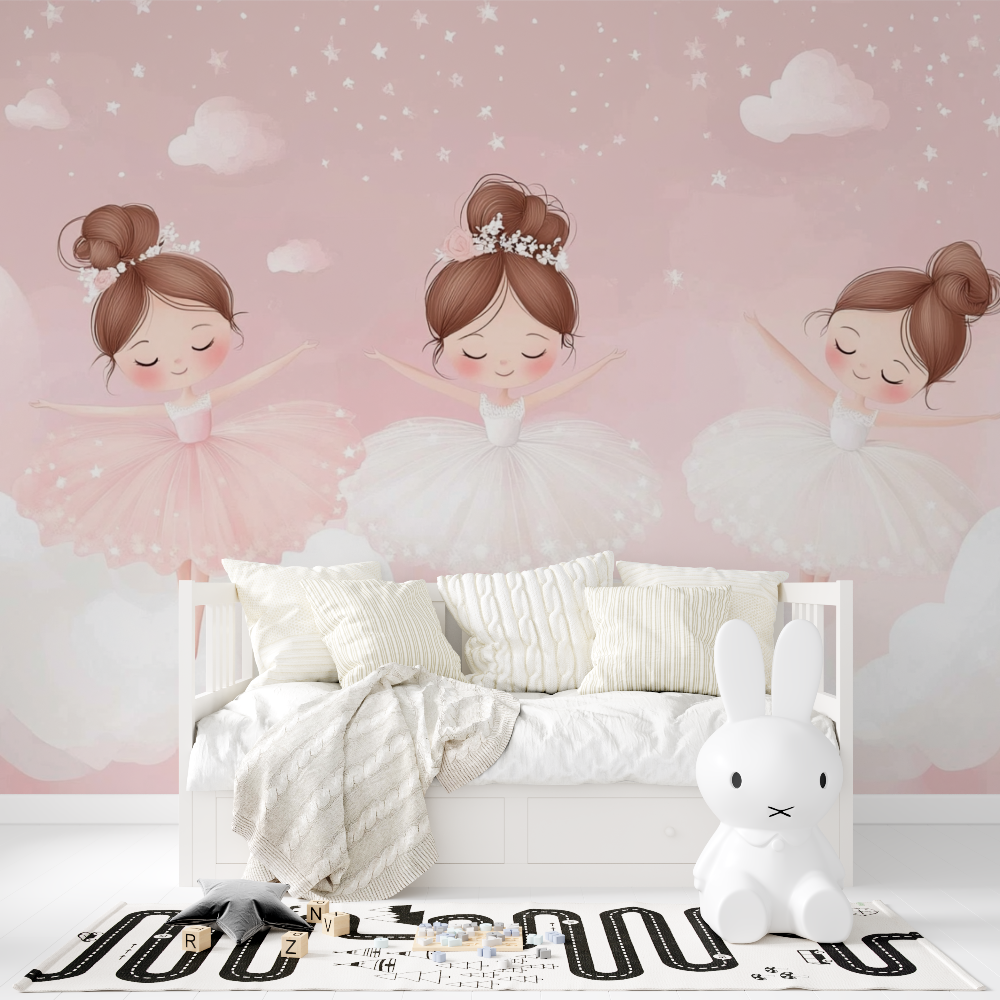 Ballet Mural Wallpaper | Dancing Girls in Pink and White