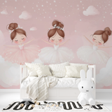 Ballet Mural Wallpaper | Dancing Girls in Pink and White