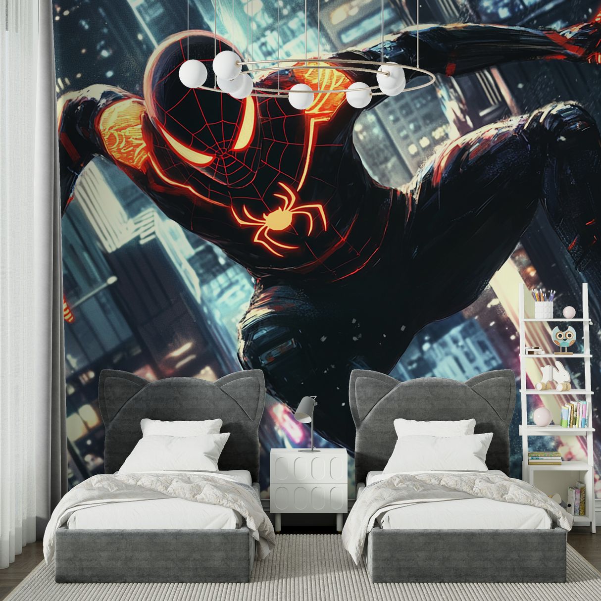 Superhero Mural Wallpaper | Black and Red Spider Design