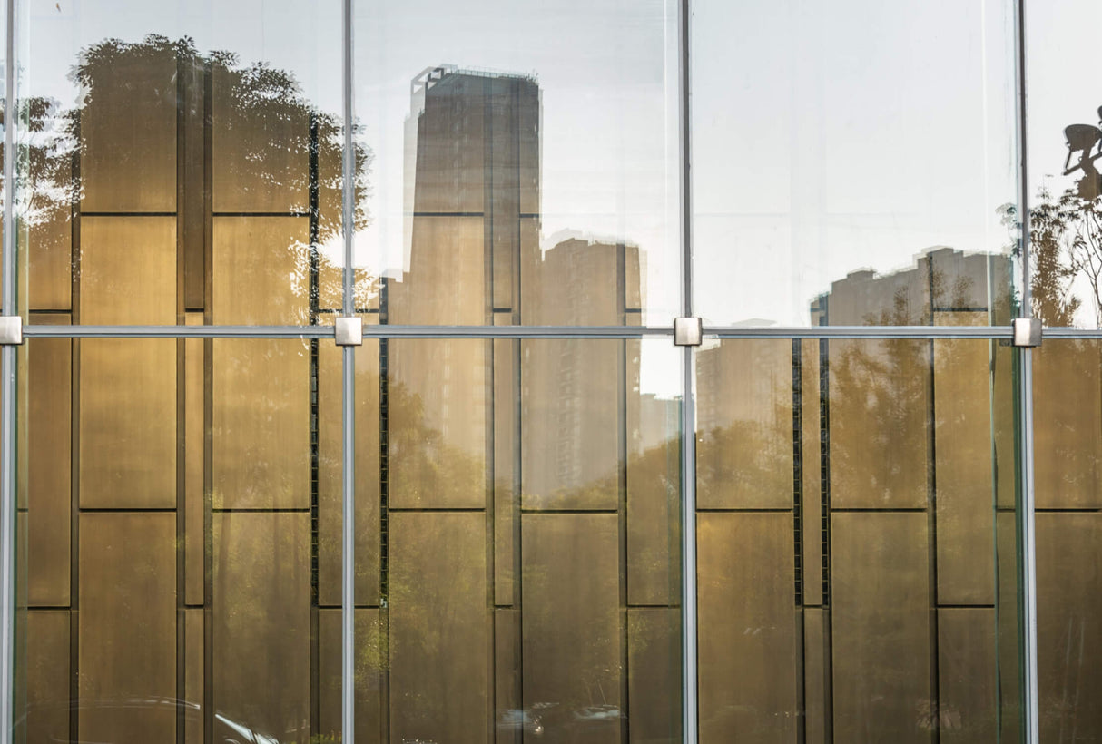 Industrial Mural Wallpaper | Modern Gold Glass Window Design