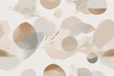 Abstract Mural Wallpaper | Beige Feather and Circles Design