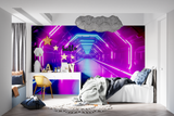 Gaming Mural Wallpaper | Neon Tunnel with Purple and Blue Lights