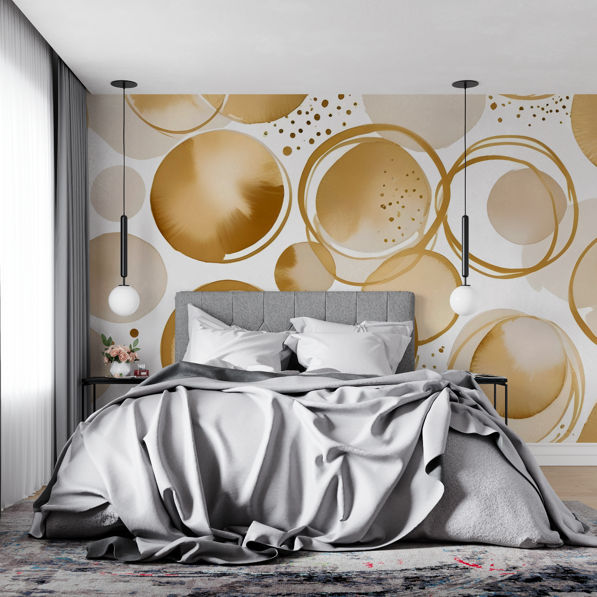 Geometric Mural Wallpaper | Gold Circular Abstract Design