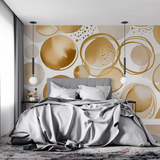 Geometric Mural Wallpaper | Gold Circular Abstract Design