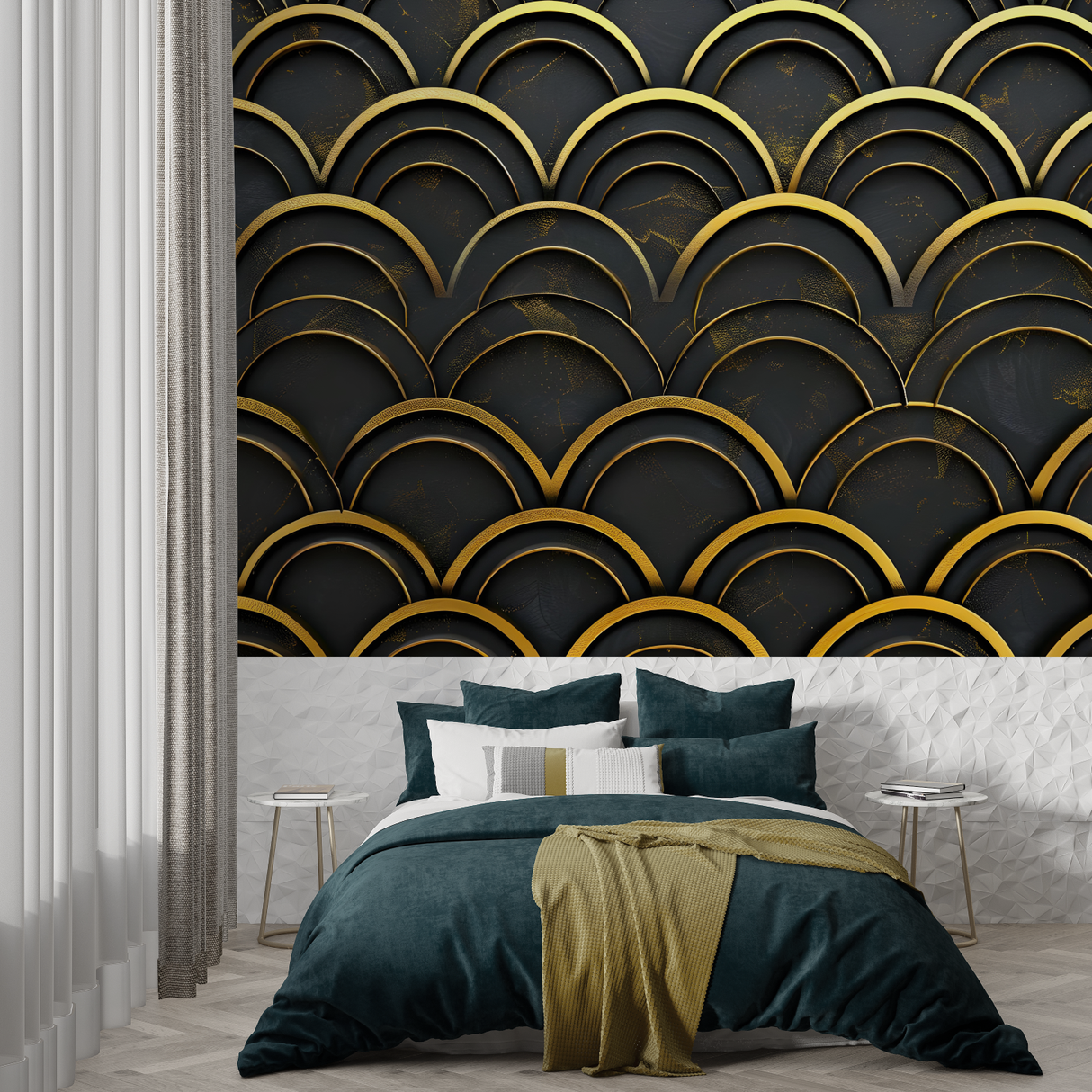 Art Deco Mural Wallpaper | Black and Gold Geometric Arches
