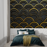 Art Deco Mural Wallpaper | Black and Gold Geometric Arches