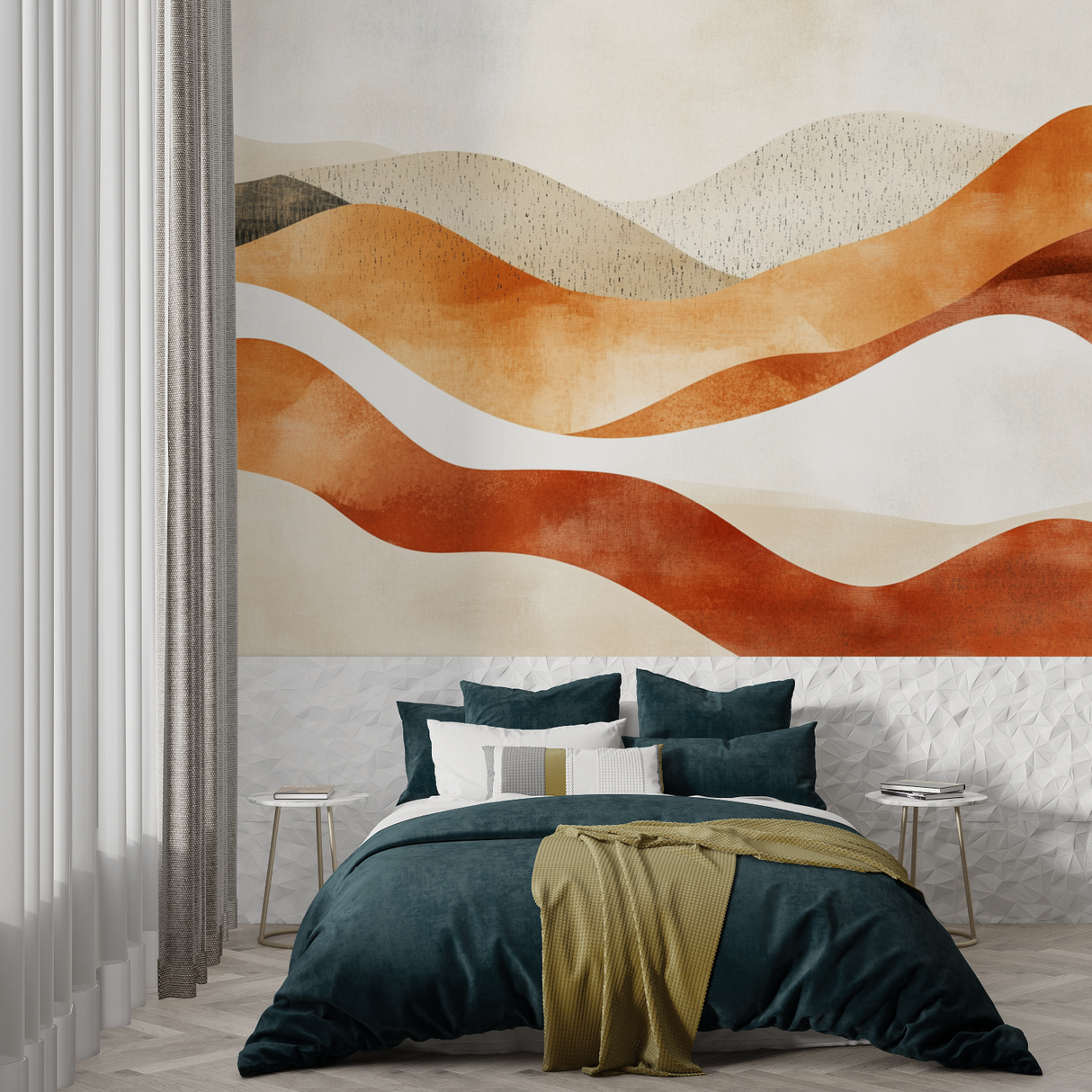Abstract Mural Wallpaper | Terracotta Desert Waves Design