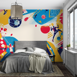 Football Mural Wallpaper | Dynamic Sports Design in Blue and Yellow