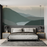 Mountain Mural Wallpaper | Serene Nordic Landscape in Green