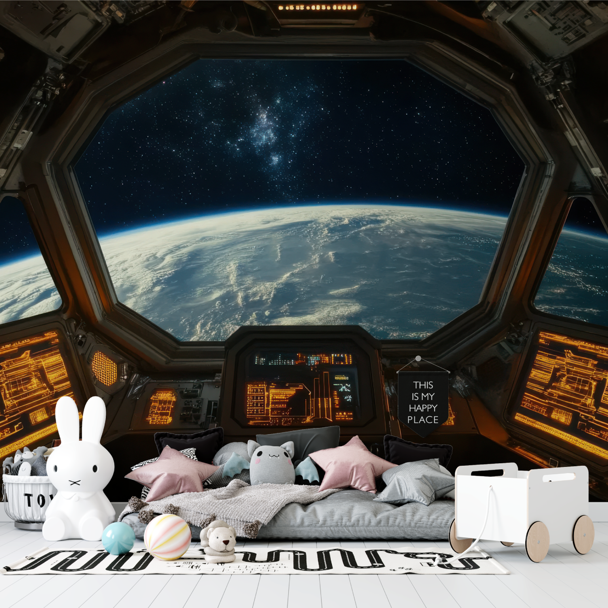 Space Mural Wallpaper | Spacecraft Window Earth View