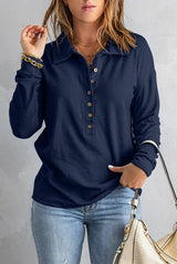 Classic Button Henley Shirt  Navy Ribbed Cotton Texture - Product showcase