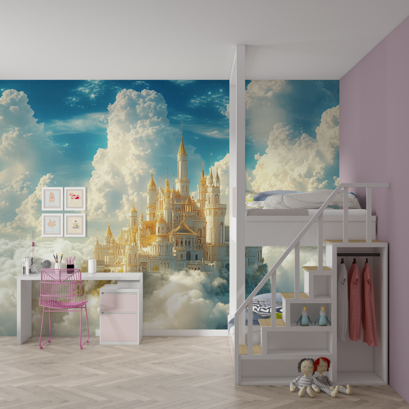 Fantasy Castle Mural Wallpaper | Golden Palace in Cloud Kingdom