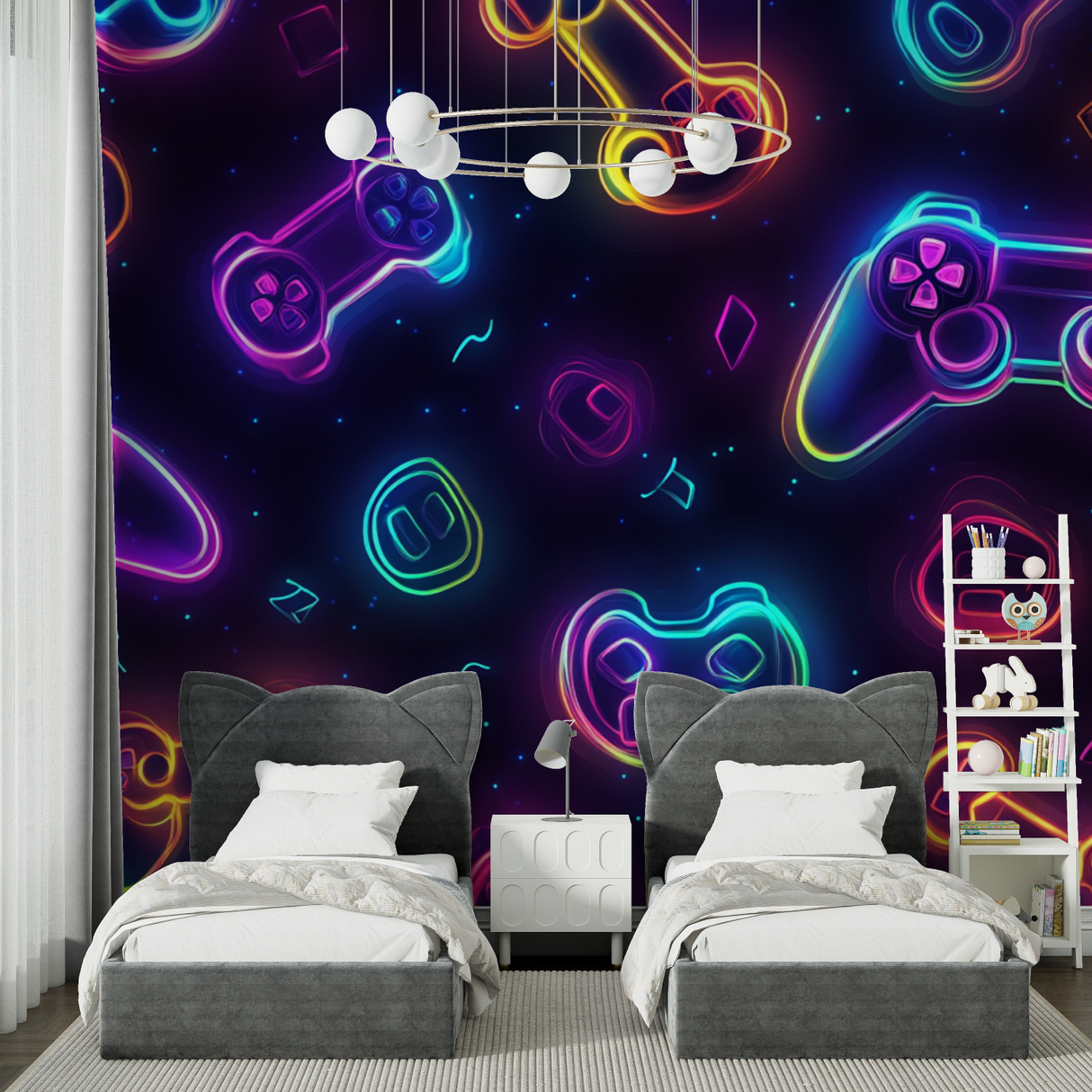 Gaming Mural Wallpaper | Neon Controllers Design