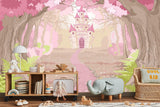 Princess Castle Mural Wallpaper | Enchanted Pink Forest Path