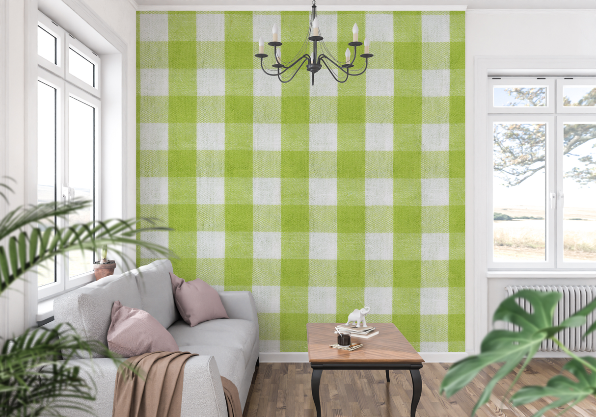 Pattern Mural Wallpaper | Green and White Gingham Check